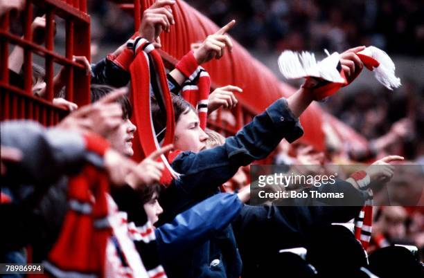 Football, Circa, 1970's, A section of a crowd as they react to a decision during the Manchester United v Sunderland game