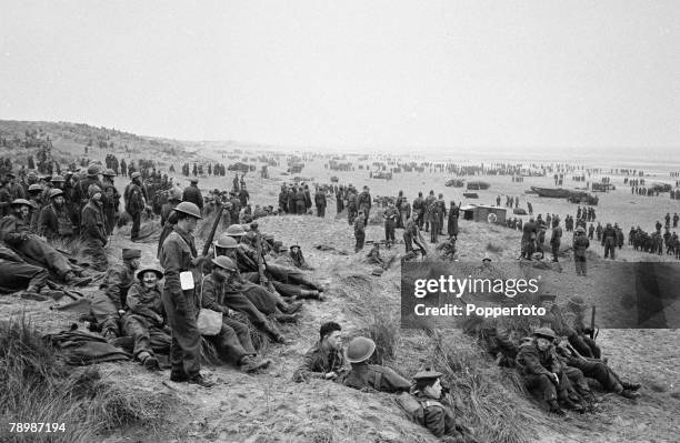 Stage & Screen, Camber Sands, England The beaches packed with 'soldiers' during Ealing Studios film reconstruction of the evacution of the Dunkirk...