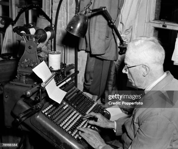 Industry, England A Monotype operator, The keyboard is operated by a compositor