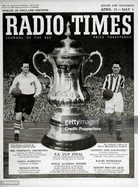Sport, Football, Publishing, pic: 1954, The front cover of the Popperfoto via Getty Images's Radio Times, the F.A. Cup Final issue (April 25th-May...