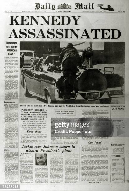 Publishing, Historic Newspaper Headlines, 23rd November 1963, The tragic headline from the Daily Mail recording the assasination of President Kennedy...
