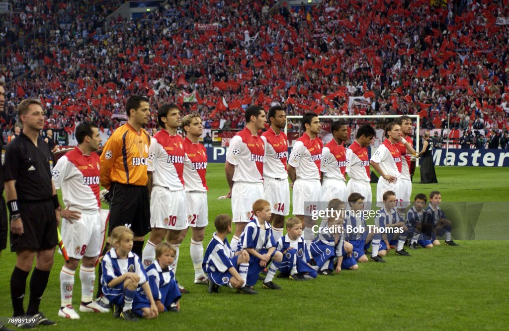 BT Sport. Football. UEFA Champions League Final. Gelsenkirchen, 26th May 2004. AS Monaco 0 v FC Porto 3. The Monaco team line up at the start of the match.