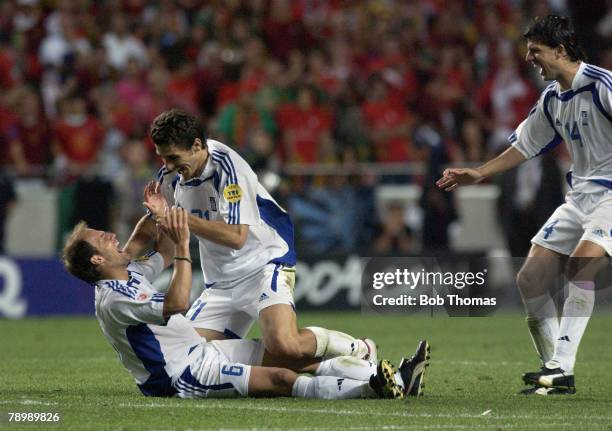 Sport, Football, UEFA European Championships, Euro 2004, Estadio Da Luz, Lisbon, 4th July 2004, Final, Portugal 0 v Greece 1, Angelos Basinas &...