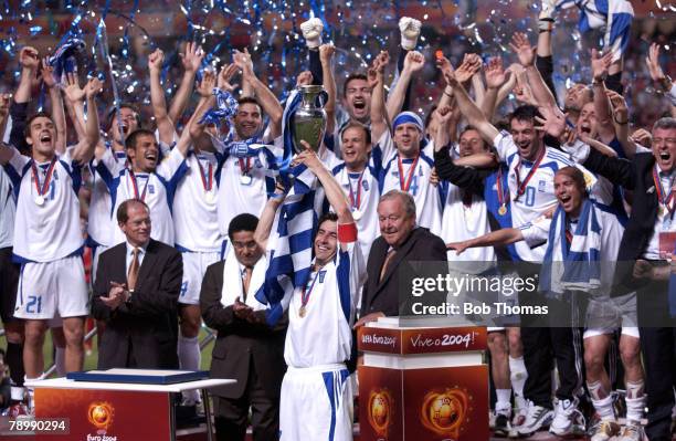 Sport, Football, UEFA European Championships, Euro 2004, Estadio Da Luz, Lisbon, 4th July 2004, Final, Portugal 0 v Greece 1, Greek captain Theodoros...