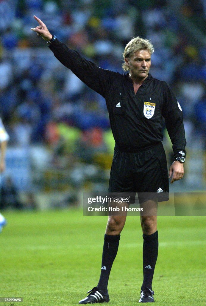 BT Sport. Football. UEFA European Championships. Euro 2004. Jose Alvalade Stadium, Lisbon. 25th June 2004. Quarter Final. France 0 v Greece 1. Referee Anders Frisk ( Sweden).