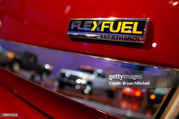 The back of the Chevy Impala LT Flex Fuel car is displayed during the press preview days at the North American International Auto show at Cobo Center...