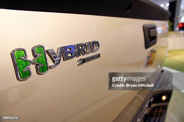 The back of the Chevy Silverado Hybrid truck is displayed during the press preview days at the North American International Auto show at Cobo Center...