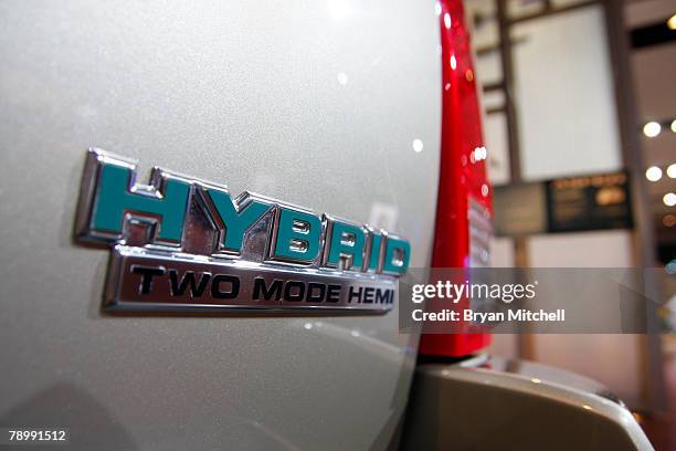 The back of the Chrysler Aspen Hybrid SUV is displayed during the press preview days at the North American International Auto show at Cobo Center...