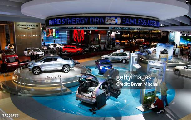 Part of the overall show floor is seen during the press preview days at the North American International Auto show at Cobo Center January 14, 2008 in...