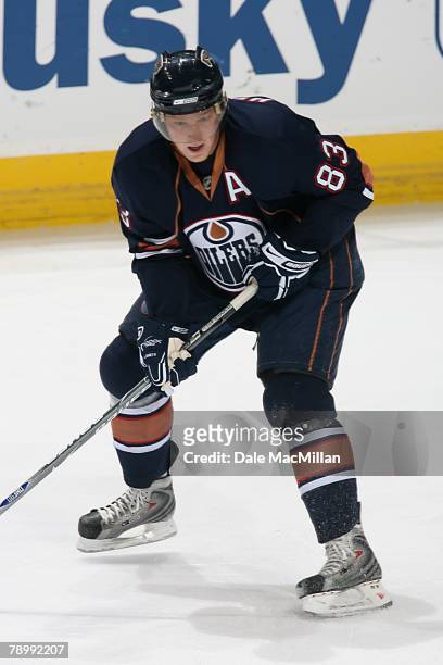 Ales Hemsky of the Edmonton Oilers skates during the NHL game against the Phoenix Coyotes at the Rexall Place on January 10, 2008 in Edmonton,...