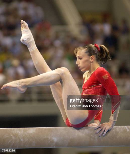 Sport, Olympic Games, Athens, Greece, 19th August 2004, Gymnastics, Womens Individual All Around Final, Beam, Emilie Lepennec, France