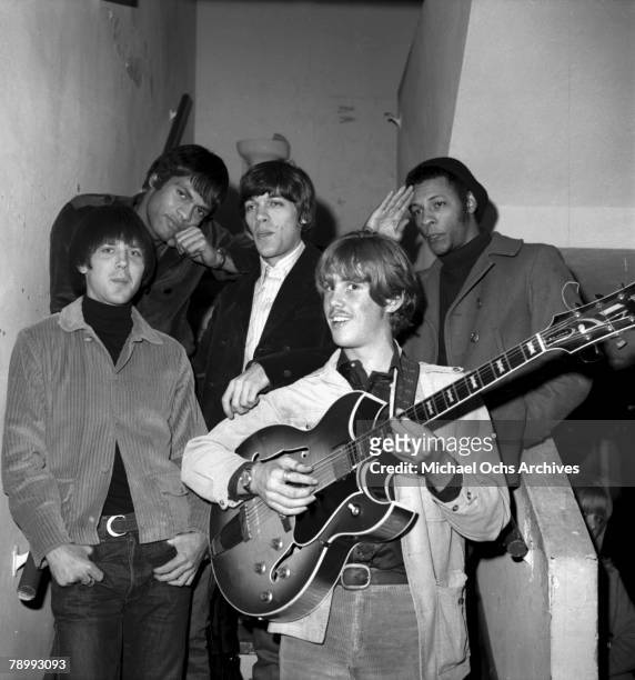 Love Michael Stuart, Johnny Echols, Ken Forssi, Bryan MacLean and Arthur Lee pose backstage at a club in October Los Angeles, California.