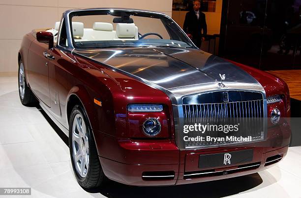 The 2008 Rolls-Royce Phantom Drophead convertible is displayed during the press preview days at the North American International Auto show at Cobo...
