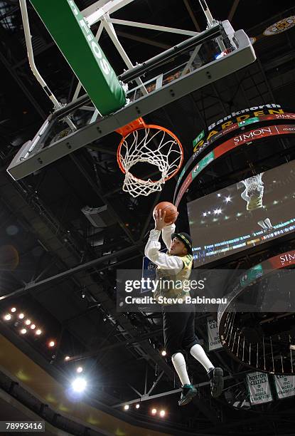 Lucky, the mascot of the Boston Celtics, performs during the game against the Washington Wizards at the TD Banknorth Garden January 14, 2008 in...