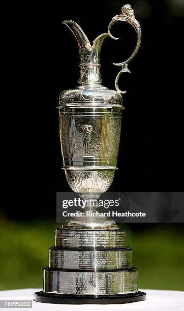 The Claret Jug sits on the first tee during the first round of The 2008 Open Championship, International Final Qualifying, Africa at Royal...