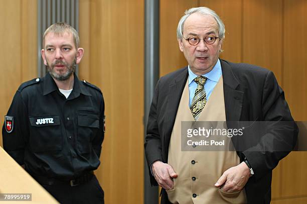Klaus-Joachim Gebauer looks on prior to the Volkswagen trial on January 15, 2008 in Braunschweig, Germany. Klaus Volkert, former head of the...