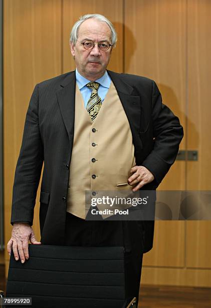 Klaus-Joachim Gebauer looks on prior to the Volkswagen trial on January 15, 2008 in Braunschweig, Germany. Klaus Volkert, former head of the...