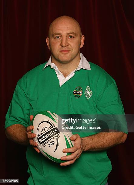 Former Ireland player Keith Wood poses for a photograph to celebrate the Bushmills The Spirit of Irish Rugby sponsorship at The Big Chill Bar on...