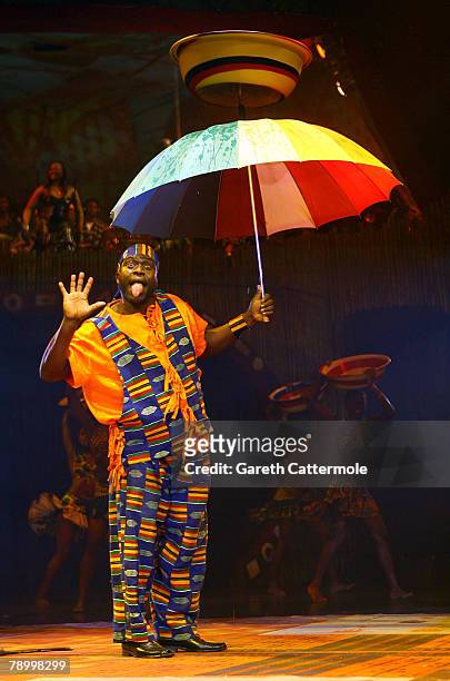 Performer performs on stage during the AFRIKA! AFRIKA! photocall at the O2 Arena on January 15, 2008 in London, England. AFRIKA! AFRIKA! is a circus...