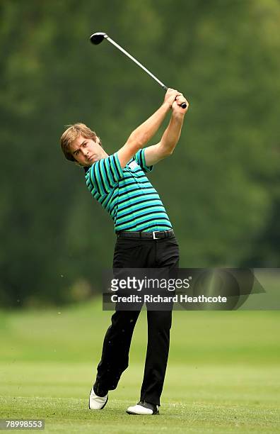 Robert Rock of England plays into the 8th green during the third round of the Joburg Open 2008 at Royal Johannesburg & Kensington Golf Club on...