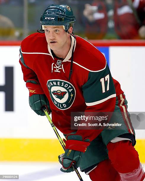 Todd Fedoruk of the Minnesota Wild skates in warmups before a game with the Phoenix Coyotes January 13, 2007 at the Xcel Energy Center in St. Paul,...