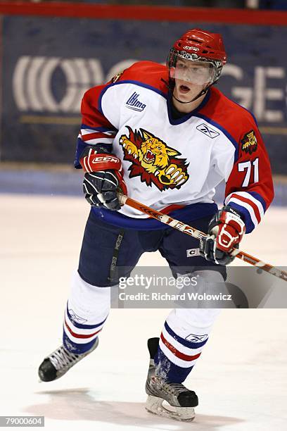 Matt Brown of the Moncton Wildcats skates during the game against the Drummondville Voltigeurs at the Centre Marcel Dionne on January 13, 2008 in...