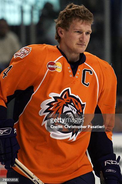 Defenseman Mark Wotton of the Bridgeport Sound Tigers during the first period against the Springfield Falcons on January 12, 2008 at the Arena at...