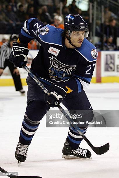 Left wing Jean-Francois Jacques of the Springfield Falcons during the first period against the Bridgeport Sound Tigers on January 12, 2008 at the...