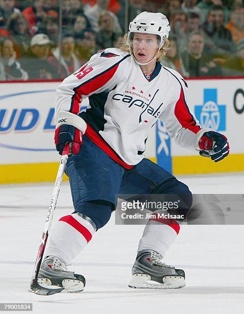 Nicklas Backstrom of the Washington Capitals skates against the Philadelphia Flyers during their NHL game on November 23, 2007 at Wachovia Center in...