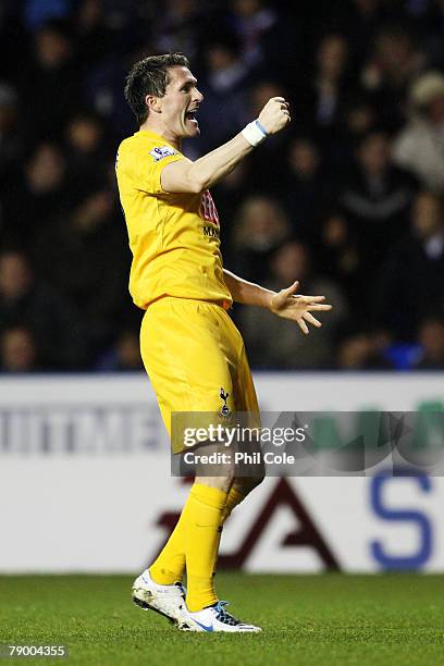 Robbie Keane of Tottenham celebrates his opening goal during the FA Cup sponsored by E.ON third round replay match between Reading and Tottenham...