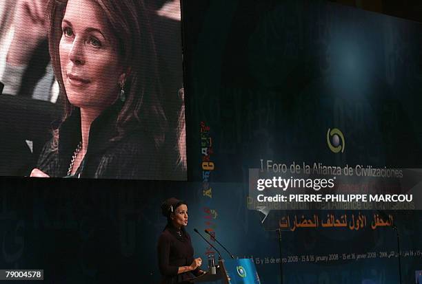 The wife of the emir of Qatar, Sheikha Mozah , speaks as a member of the high level group of the Alliance of Civilizations during the opening...