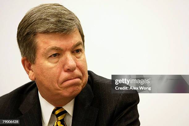 House Minority Whip Rep. Roy Blunt pauses during a pen and pad briefing on Capitol Hill January 15, 2008 in Washington, DC. Blunt held the first...