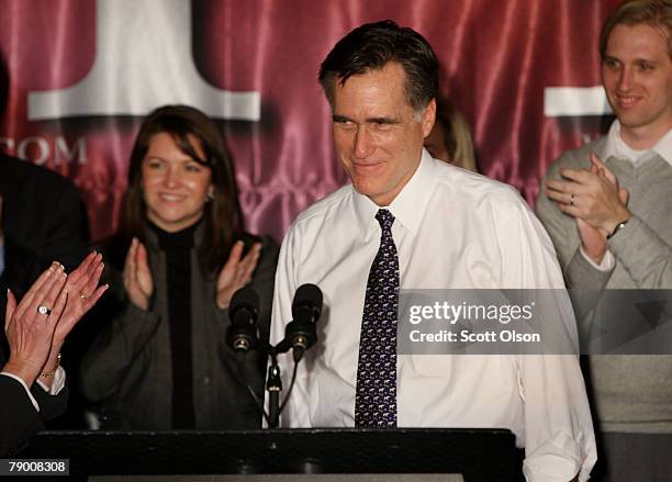 Republican Presidential hopeful former Massachusetts Gov. Mitt Romney smiles at a post-primary results rally at the Embassy-Suites hotel January 15,...