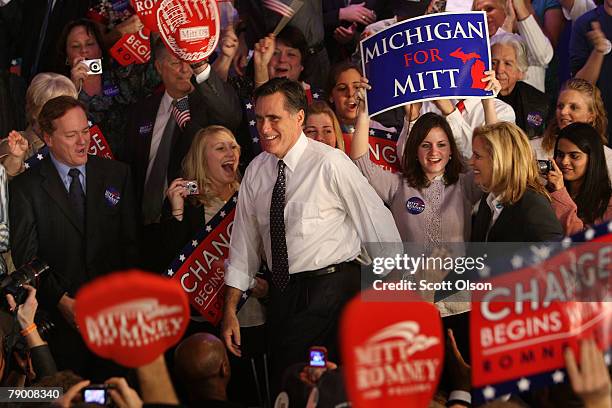 Republican Presidential hopeful former Massachusetts Gov. Mitt Romney joins supporters at a post-primary results rally at the Embassy-Suites hotel...