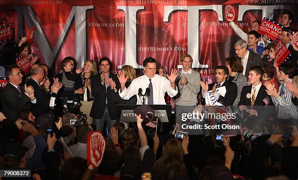 Republican Presidential hopeful former Massachusetts Gov. Mitt Romney speaks to supporters at a post-primary results rally at the Embassy-Suites...