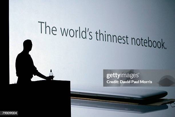 Apple CEO and co-founder Steve Jobs delivers the keynote speech to kick off the 2008 Macworld at the Moscone Center January 15, 2008 in San...