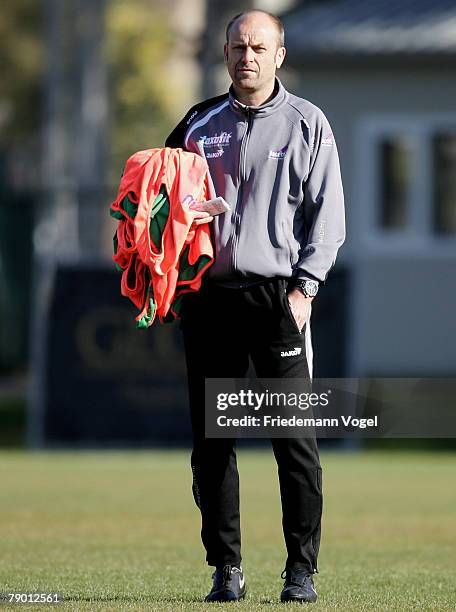 Coach Edmund Becker looks on during the Training Camp of Karlsruher SC at the Gloria Verde Hotel on January 16, 2008 in Belek, Turkey.