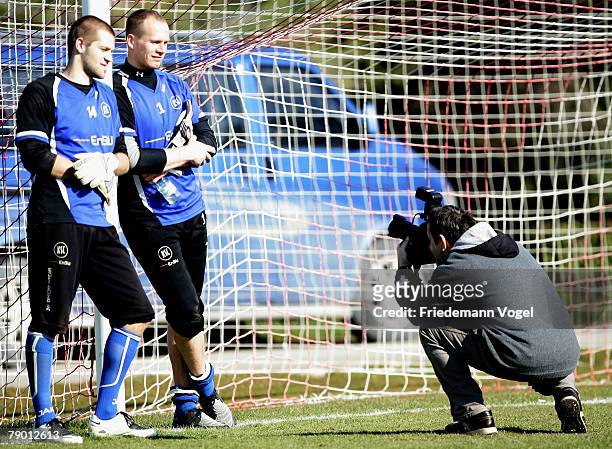 Jean-Francois Kornetzky and Markus Miller pose for the media during the Training Camp of Karlsruher SC at the Gloria Verde Hotel on January 16, 2008...