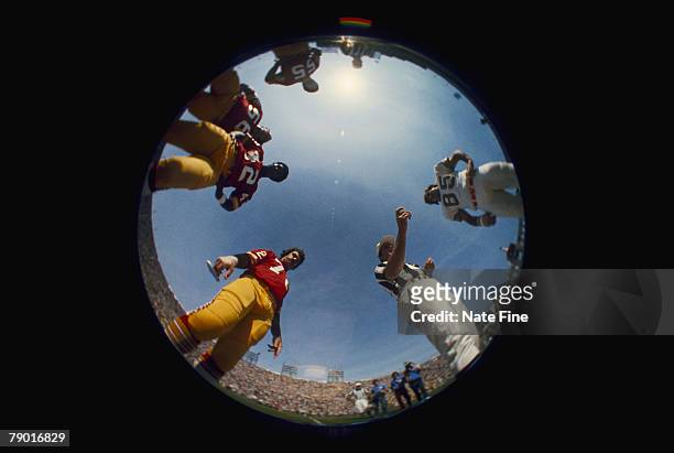 Coin toss before a 14-7 Miami Dolphins win over the Washington Redskins in Super Bowl VII on January 14, 1973 at Los Angeles Memorial Coliseum.