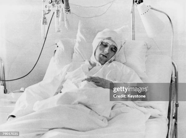Manchester United player Albert Scanlon in the Isar Hospital in Munich recovering from injuries sustained in the plane crash that killed 8 of his...