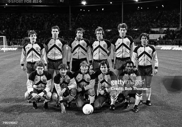Football, European Championship Qualifier, Wembley, 15th December 1982, England 9 v Luxembourg 0, The England team line up together for a group...