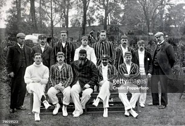 Sport, Cricket, Circa 1900, South of England XI v The Australians, The South of England X1, Back row: : Titchmarsh, Umpire, Brockwell, C,L,Townsend,...