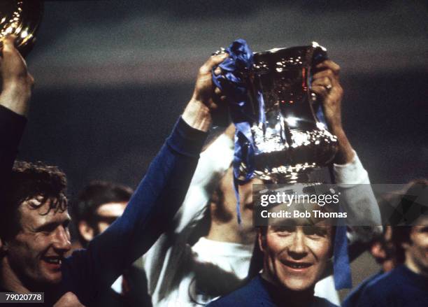 Football, 1970 FA Cup Final Replay, Old Trafford, 29th April Chelsea 2 v Leeds United 1, Chelsea captain Ron "Chopper" Harris celebrates with the FA...