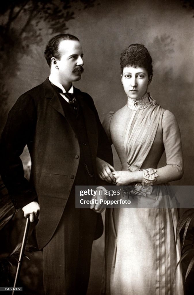 British Royalty. Circa 1892. A portrait of The Duke and Duchess of Fife, they were married July 27th 1889 in Buckingham Palace's Royal Chapel.