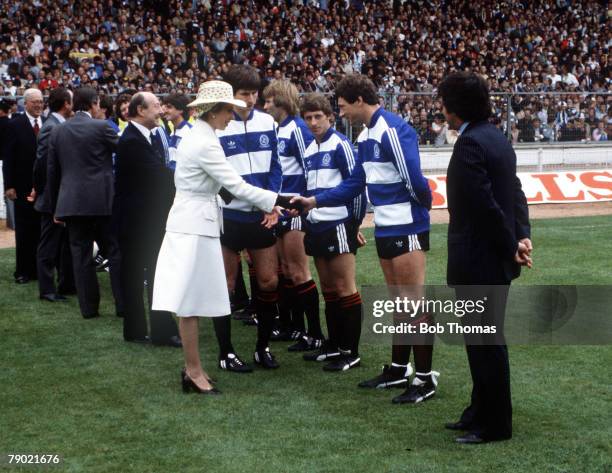 Football, 1982 FA Cup Final, Wembley, 22nd May Tottenham Hotspur 1 v Queens Park Rangers 1, HRH Princess Anne meets QPR players before the match