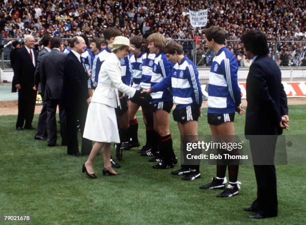 Football, 1982 FA Cup Final, Wembley, 22nd May Tottenham Hotspur 1 v Queens Park Rangers 1, HRH Princess Anne meets QPR players before the match