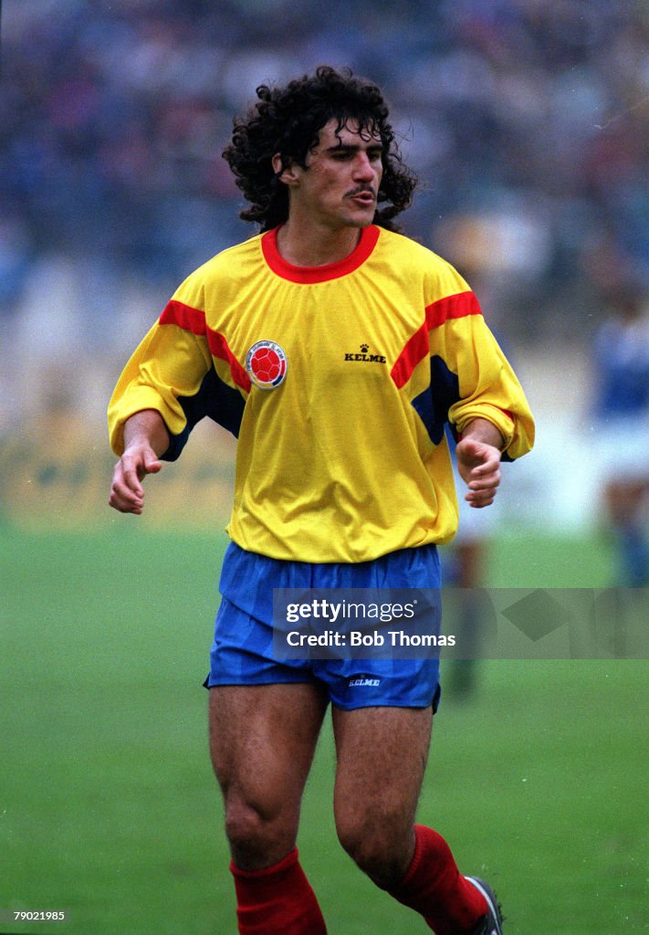 Sport. Football. Copa America. Chile. 13th July 1991. Brazil 0 v Colombia 2. Colombia's Leonel Alvarez.