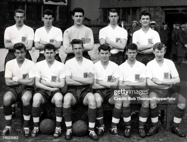 Football, 1958-59, Aberdeen, Scotland, Youth International, Scotland 1 v England 1, The England team are pictured at Pittodrie prior to the match,...