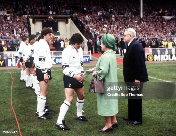 Football, 1981 FA Cup Final, Wembley, 9th May Tottenham Hotspur 1 v Manchester City 1, HRH The Queen Mother meets Tottenham Hotspurs players before...