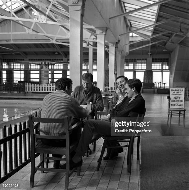 Football, 20th February 1962, Norbreck Hydro, England, Manchester United+s Nobby Stiles smiles happily in spite of being given bad news that he will...